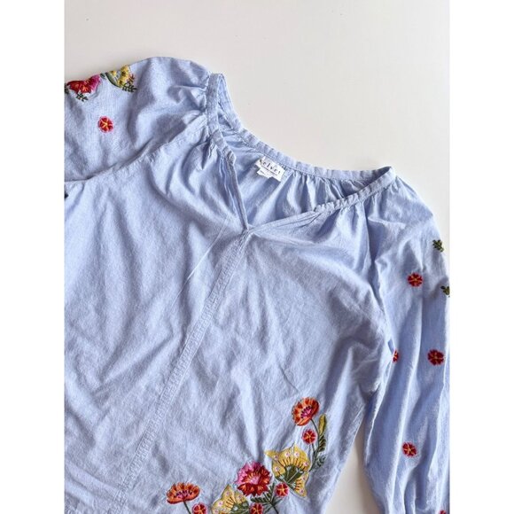 VELVET GRAHAM & SPENCER Arabelle Chambray Embroidered Peasant Blouse, Size M - Picture 7 of 16